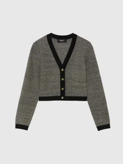 Paule Ka Cardigan A Bouton Bijou En Tweed<Femme Pulls Et Cardigans