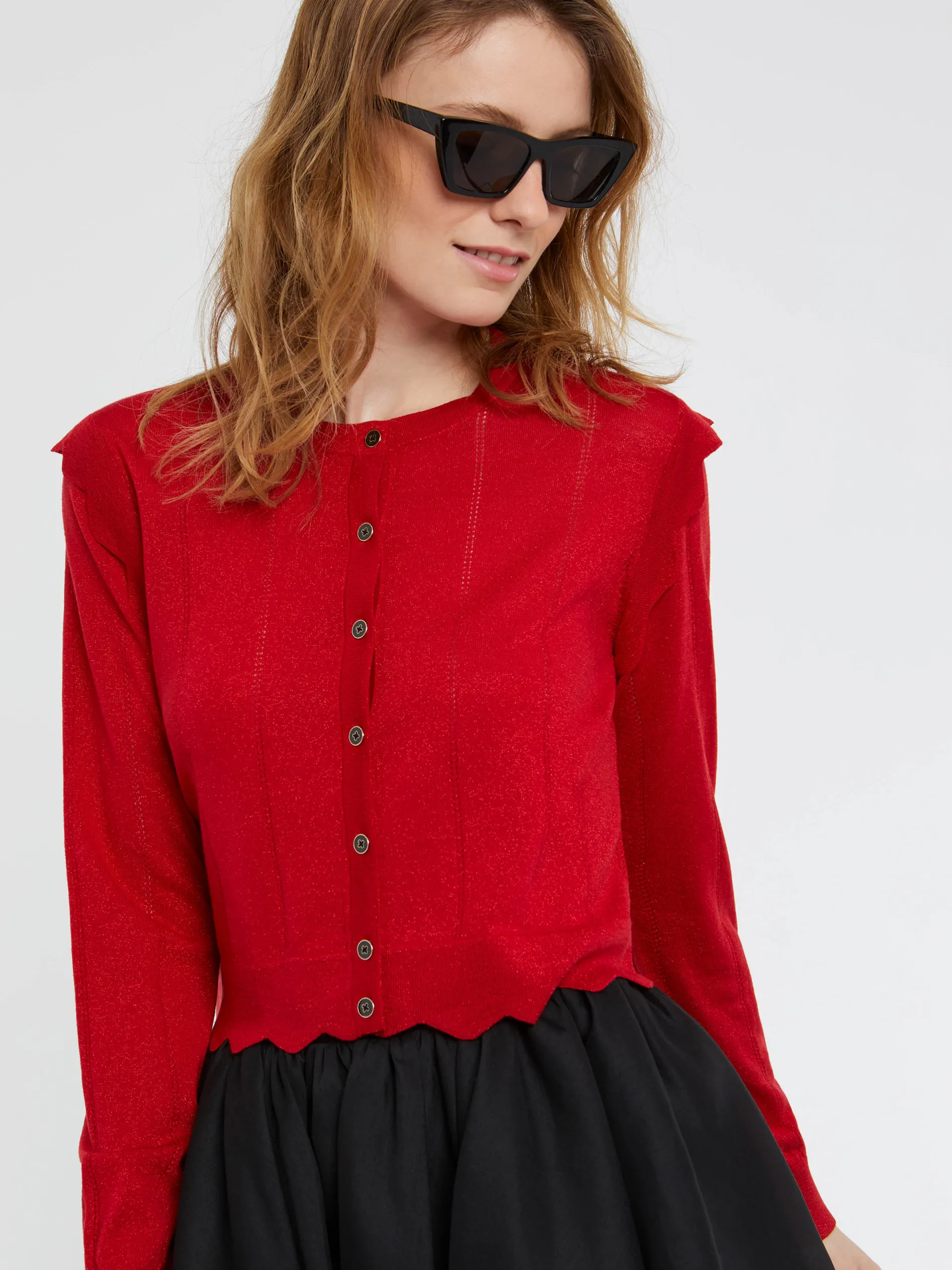 Paule Ka Cardigan Court A Festons En Laine Et Lurex<Femme Pulls Et Cardigans