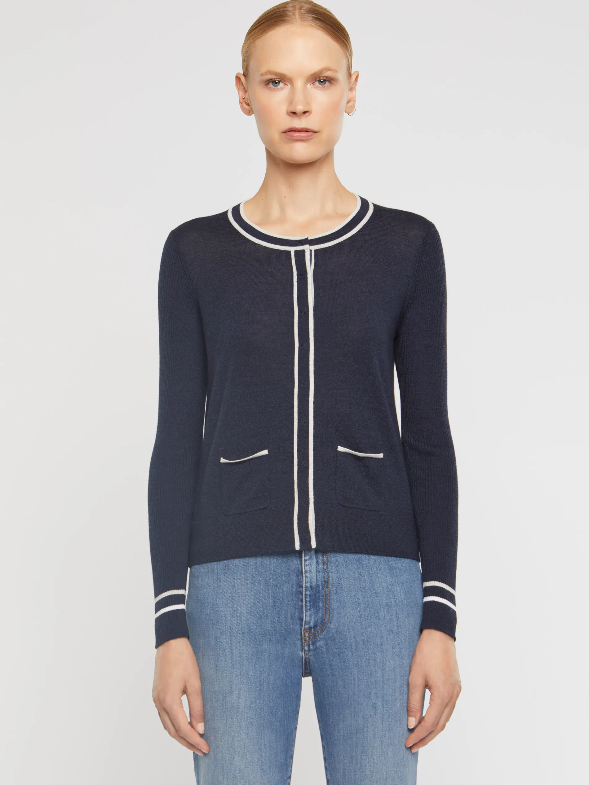 Paule Ka Cardigan Passepoile En Laine Merinos<Femme Pulls Et Cardigans