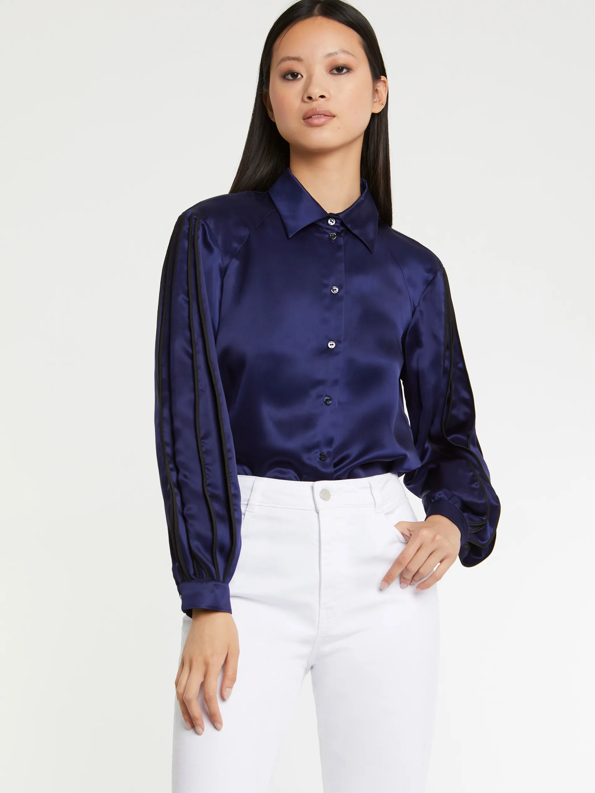 Paule Ka Chemise A Manches Plissees En Satin Fluide<Femme Tops