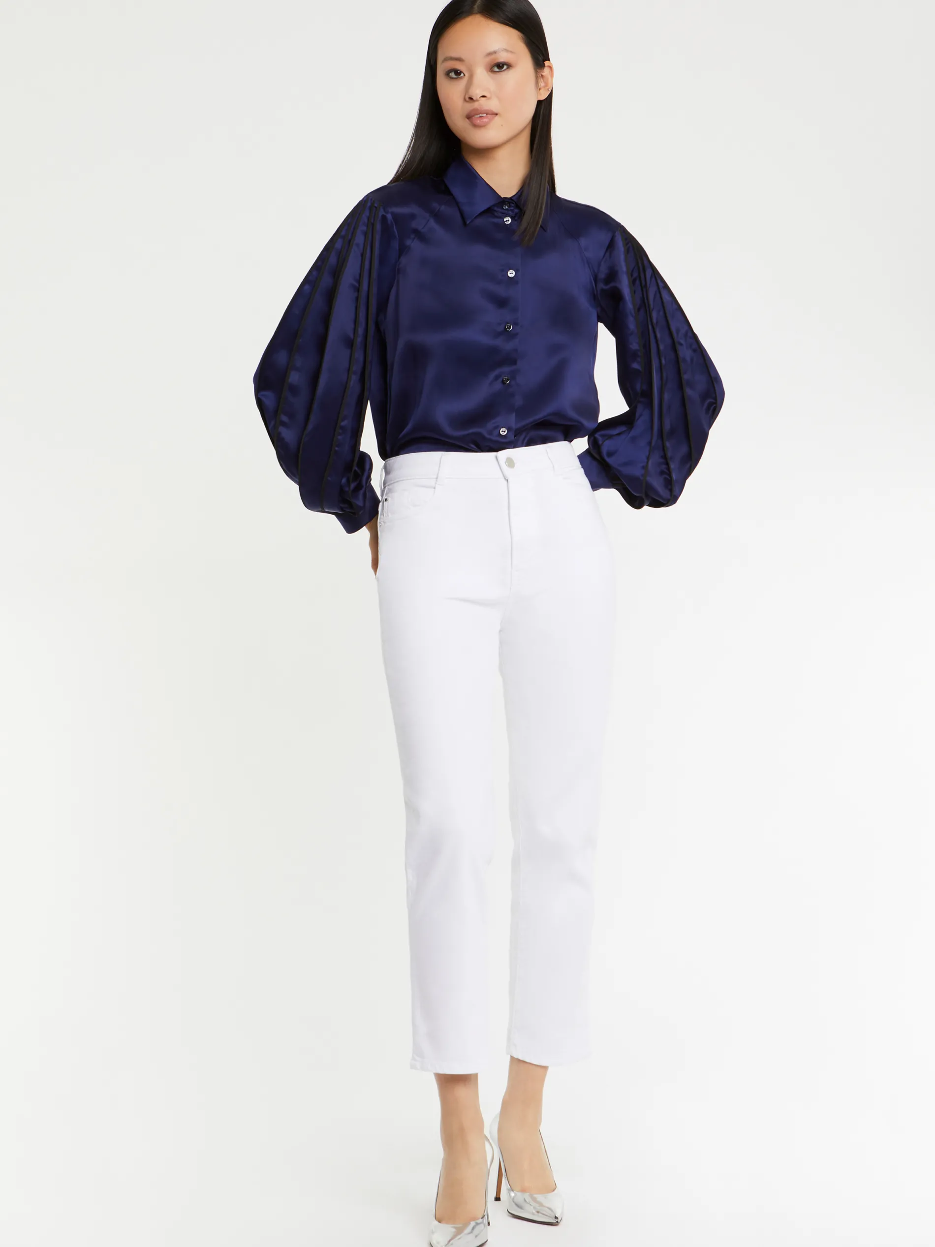 Paule Ka Chemise A Manches Plissees En Satin Fluide<Femme Tops
