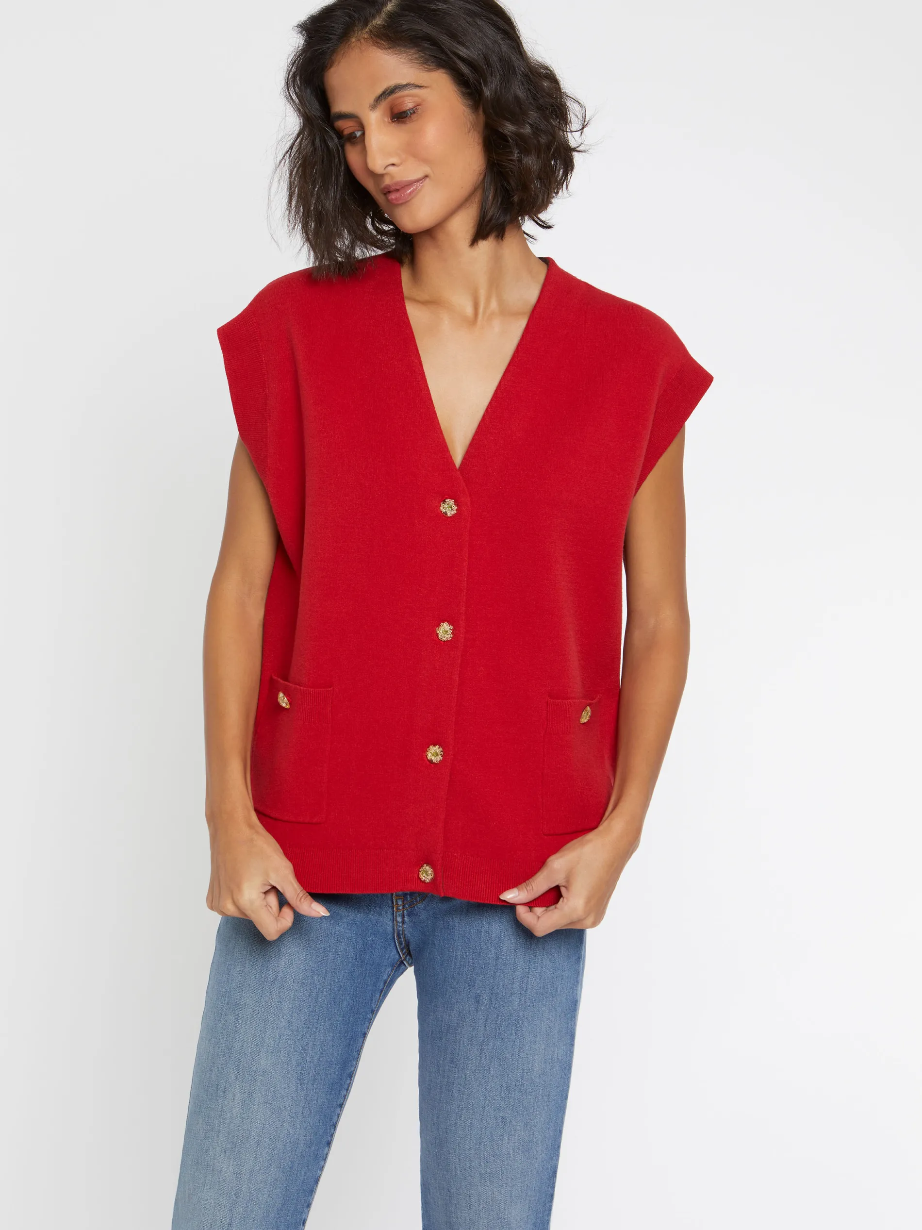 Paule Ka Gilet Sans Manches Double Face A Boutons Bijou<Femme Pulls Et Cardigans