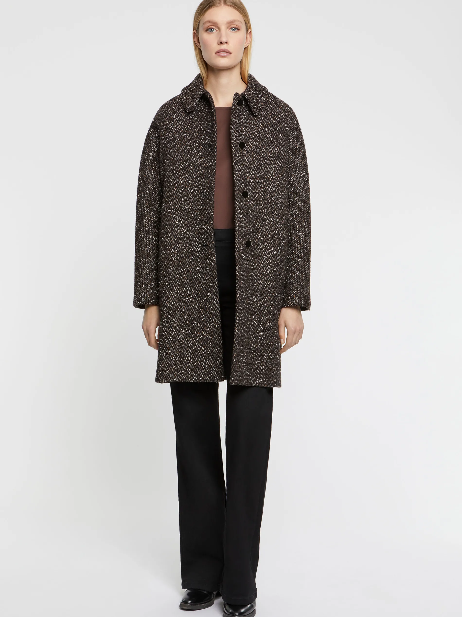 Paule Ka Manteau Droit En Laine Mouchetee<Femme Manteaux