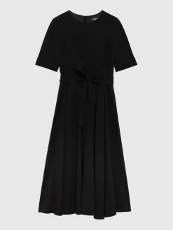 Paule Ka Robe Midi Ceinturee En Crepe Envers Satin<Femme Robes