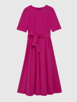 Paule Ka Robe Midi Ceinturee En Crepe Envers Satin<Femme Robes