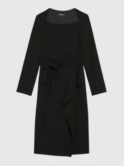 Paule Ka Robe Mi-Longue A Pan Ceinturee En Crepe Envers Satin<Femme Robes
