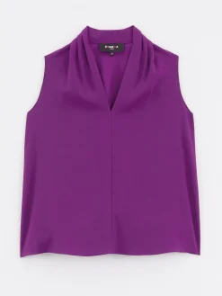 Paule Ka Top Col V En Crepe Revers Satin<Femme Tops